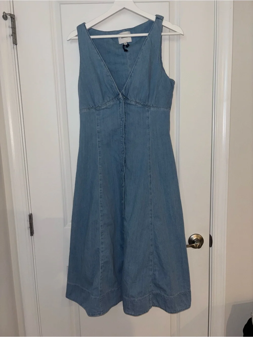 Reformation Light Blue Denim V-Neck Button-Front Midi Dress - Picture 2 of 4